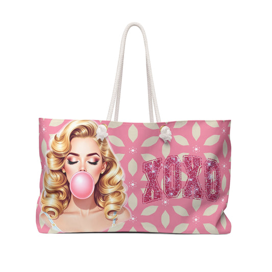 Retro Pin-Up Girl XOXO Tote, Pretty in Pink -Weekender Bag