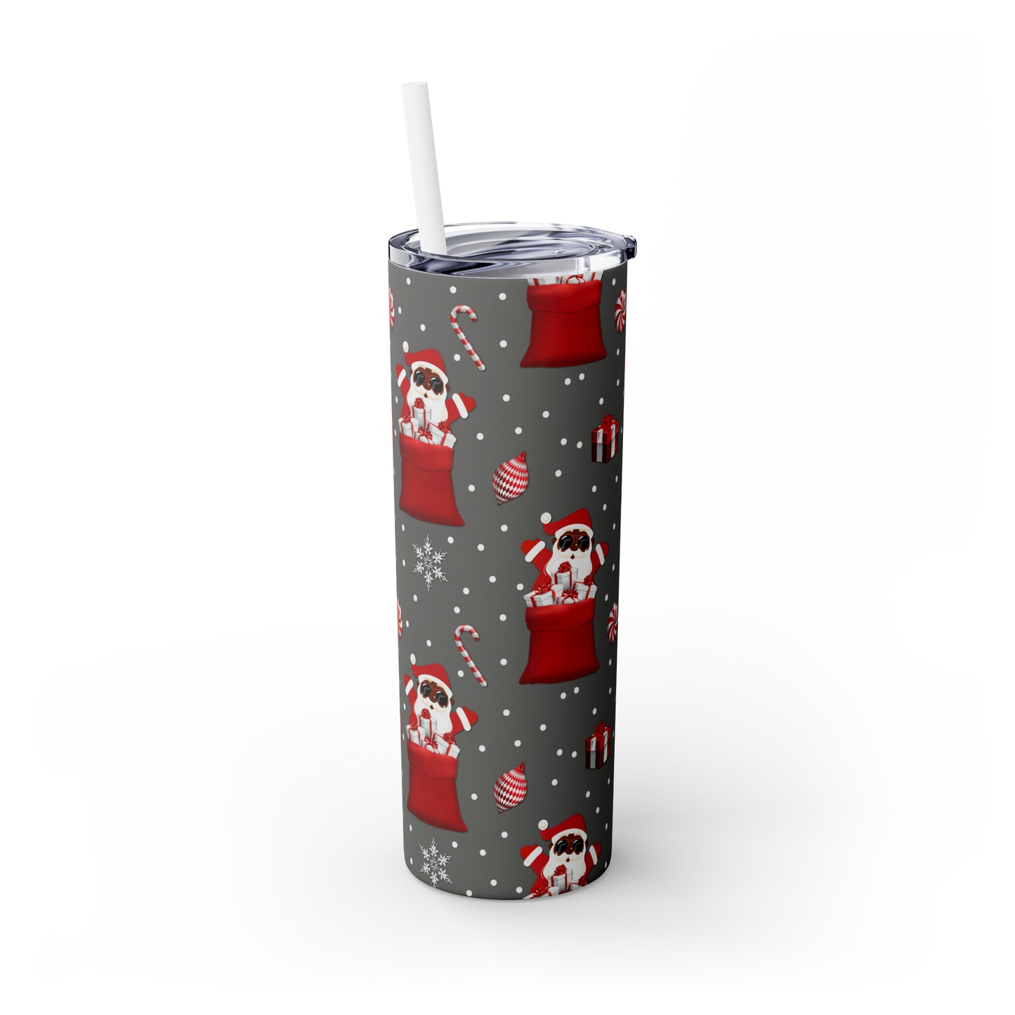 20oz Christmas Black-Santa Skinny Tumbler, Stainless Steel Skinny Tumbler - Brand63