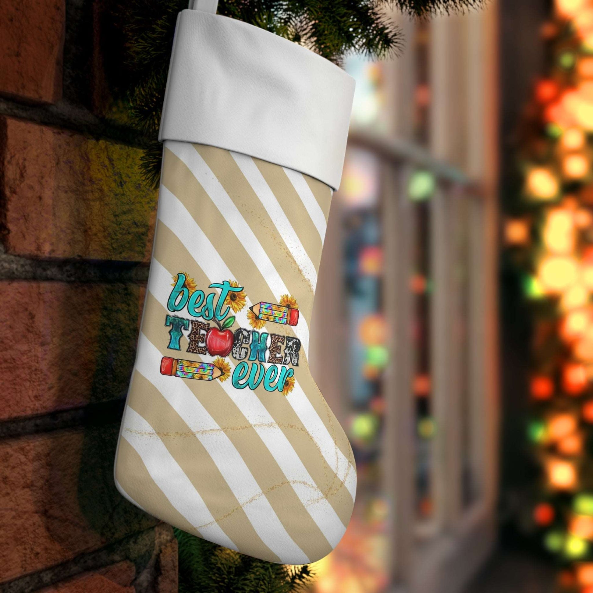 Best Teacher Ever Christmas Stocking | Teacher Appreciation Xmas Fun Stocking | Great Holiday Teachers Gift