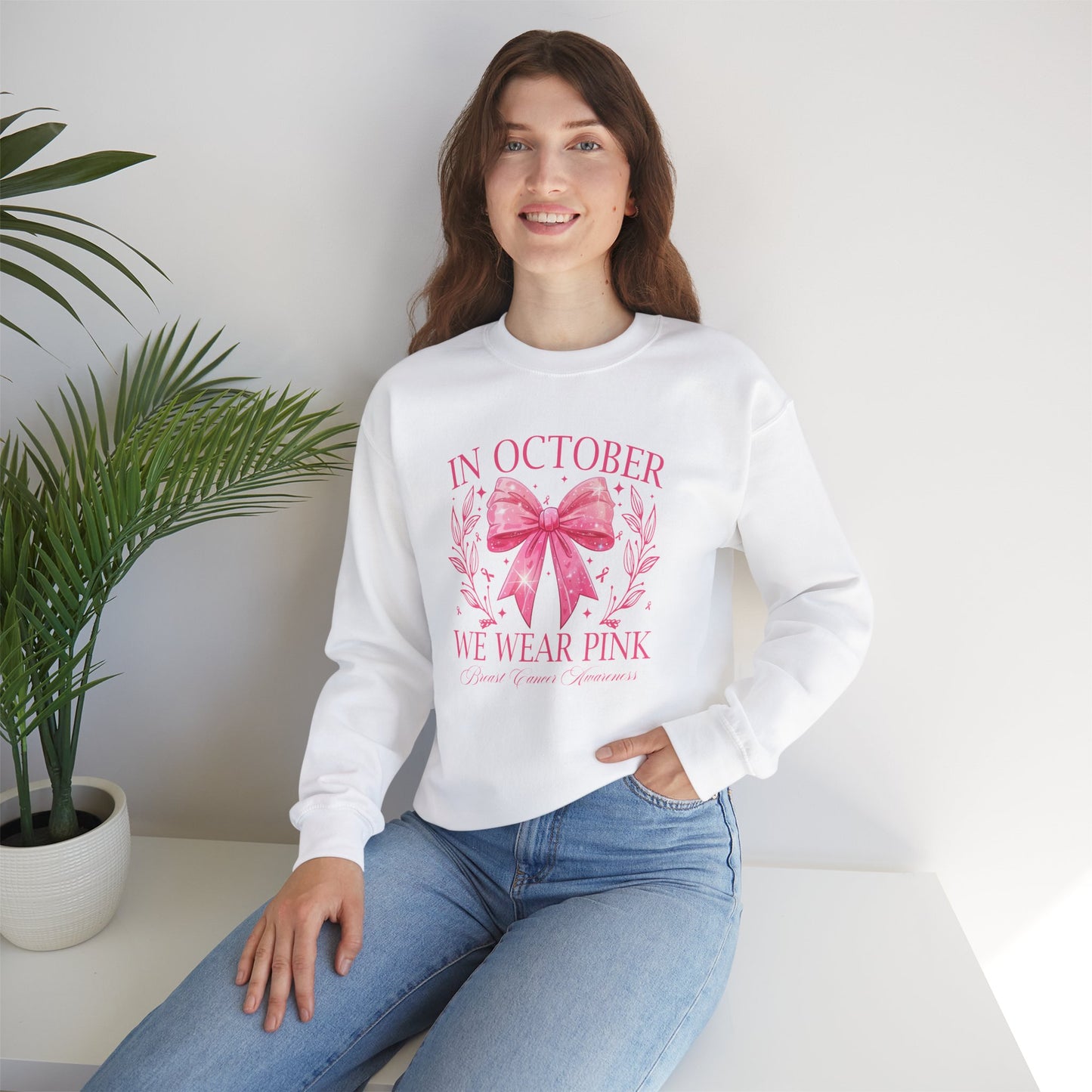 Breast Cancer Awareness Month Crewneck Sweatshirt | October Pink Ribbon