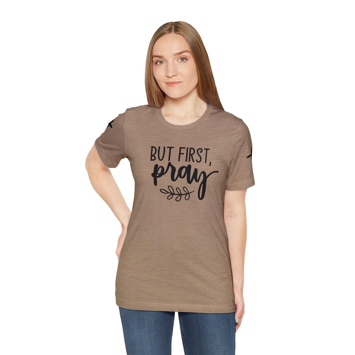 Faith-Based T-shirt | Prayer T-shirt with Sleeve Designs. Wear Your Faith. Faith Over Fear, Christian Apparel, NOTW, Not Of This World, Pray, God, Church Picnic, Gospel Wear, Sermen Wear, Jesus Cross, Bible Clothing, Clothing Sale, Christian Clothing Sale