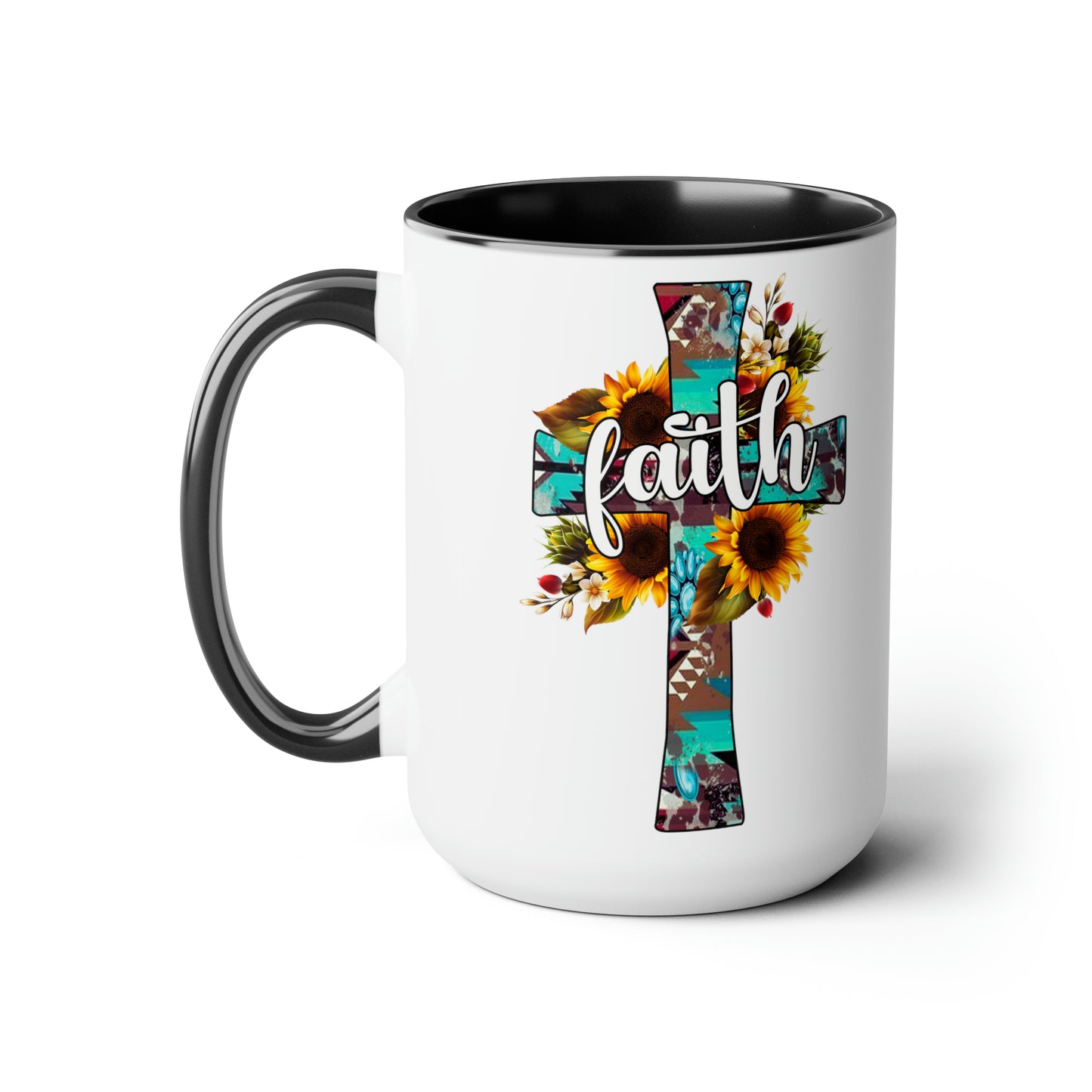 Praise & Worship Coffee Mugs, 15oz | Sunflower Cross, Faith-Based Gifts