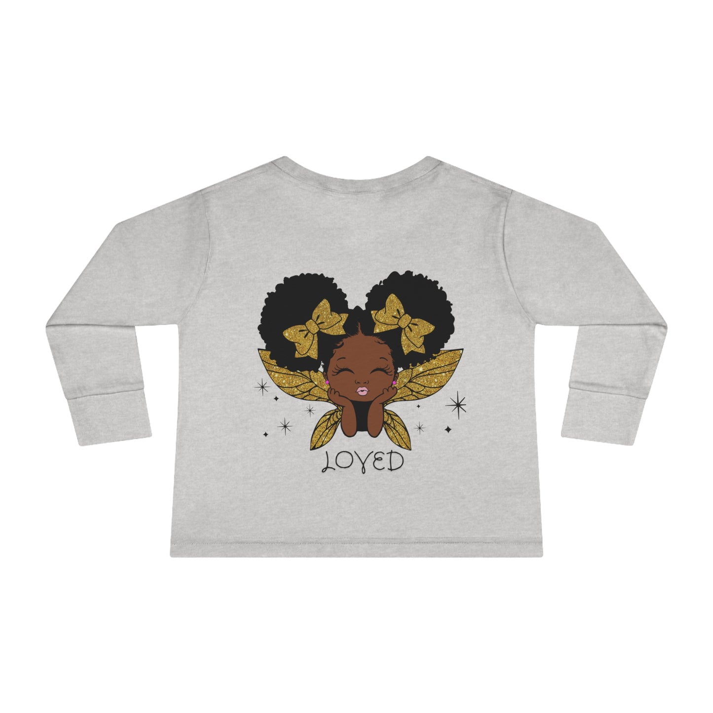 Loved! Brown-Girl Toddler Long Sleeve Tee, Gold