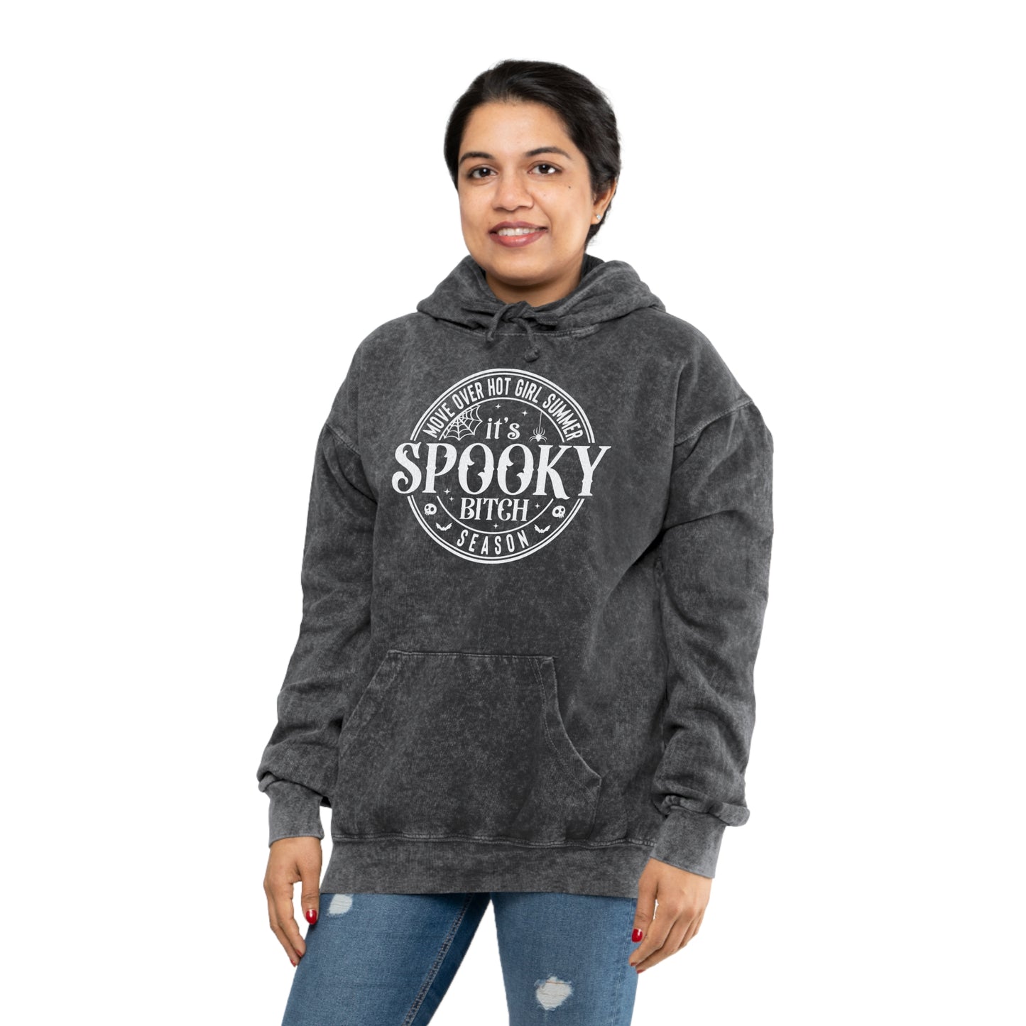 "Spooky Bitch Season" Mineral Wash Hoodie (Front & Back Design) - Brand63