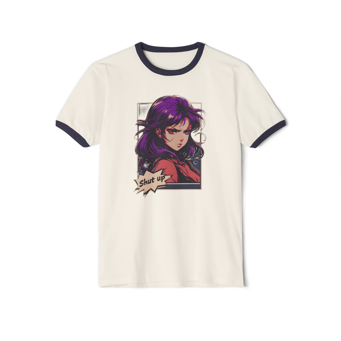 Japanese Anime Manga "Shut Up" Cotton Ringer T-Shirt