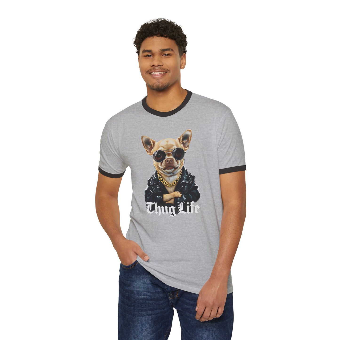 Thug Life Dog Unisex Cotton Ringer T-Shirt - Picture Perfect Chihuahua -Thuggish