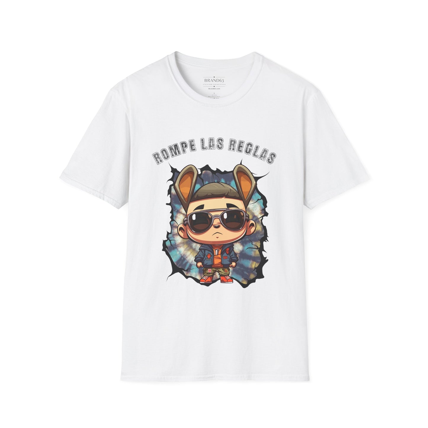 Bad Bunny inspired grey t-shirt with 'Break The Rules' slogan for spring break vacation wear, featuring free shipping. White Tshirt