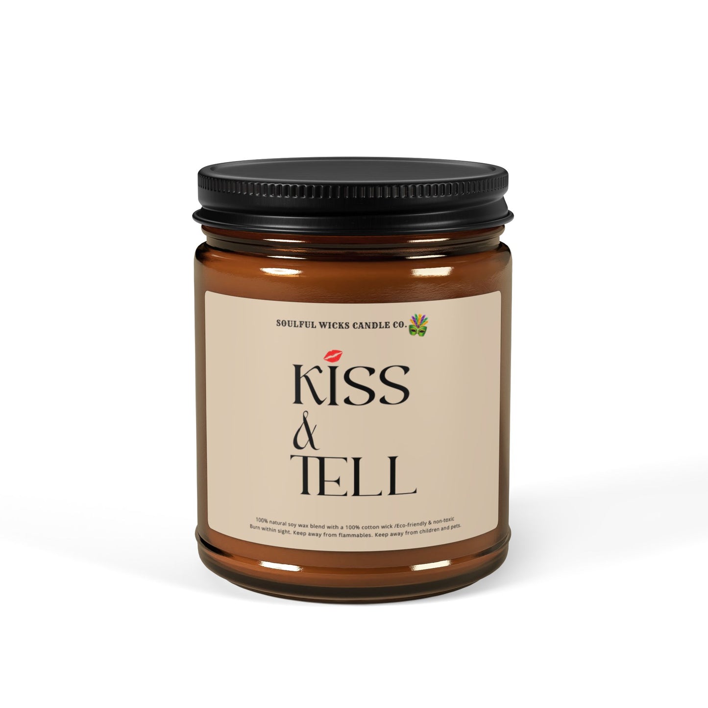 Kiss & Tell Scented Soy Candle in Amber Jar For Valentine's Day