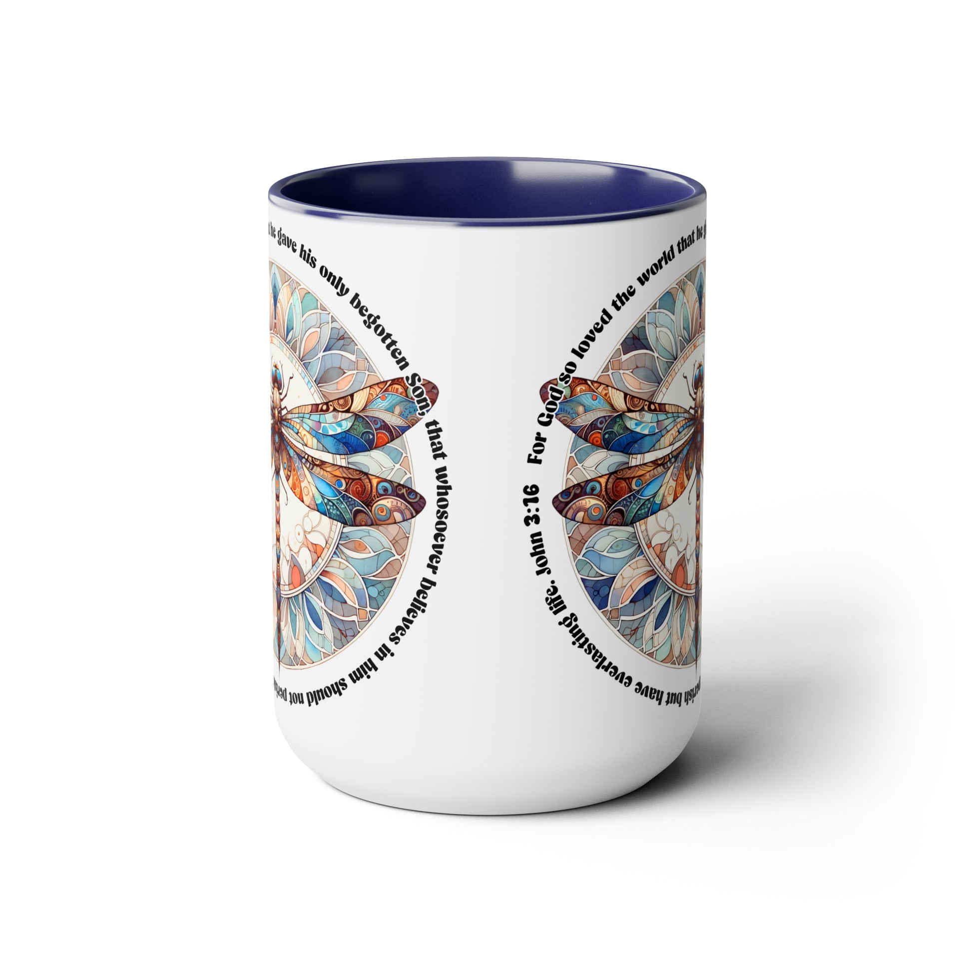 Praise & Worship Coffee Mugs, 15oz |Bible Verse, John 3:16 Faith-Based Gifts, Dragonfly