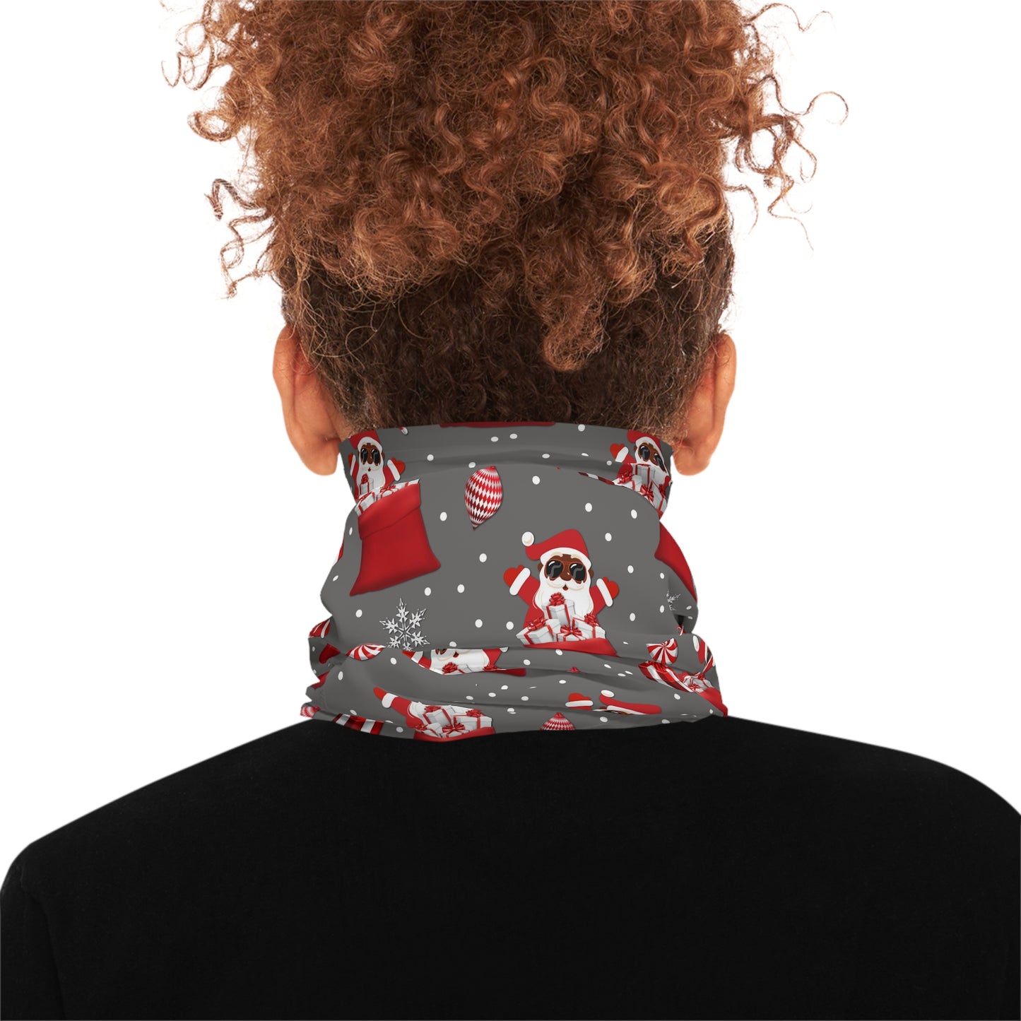 Christmas Lightweight Neck Gaiter, Black-Santa Christmas Face Mask - Red