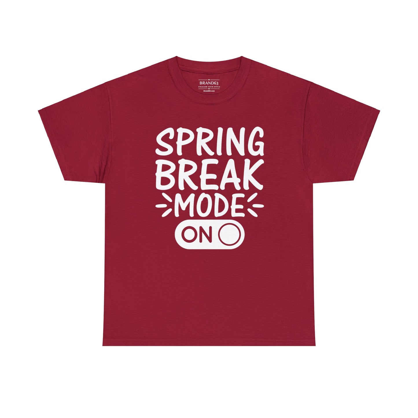 Spring Break Mode On heavy cotton t-shirt in black with eco-friendly material, classic fit, and bold vacation-ready graphic design.