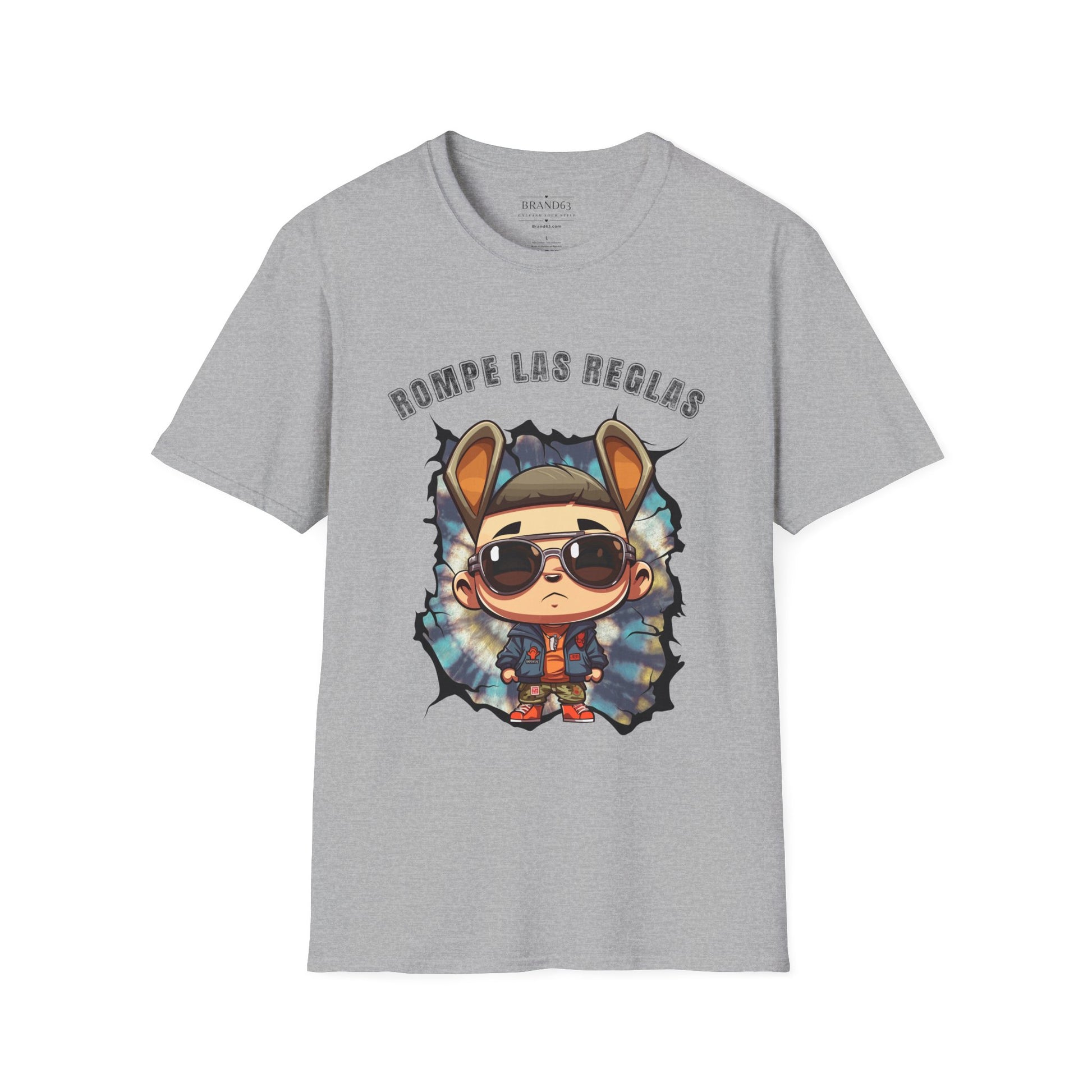 Bad Bunny inspired grey t-shirt with 'Break The Rules' slogan for spring break vacation wear, featuring free shipping. White Tshirt