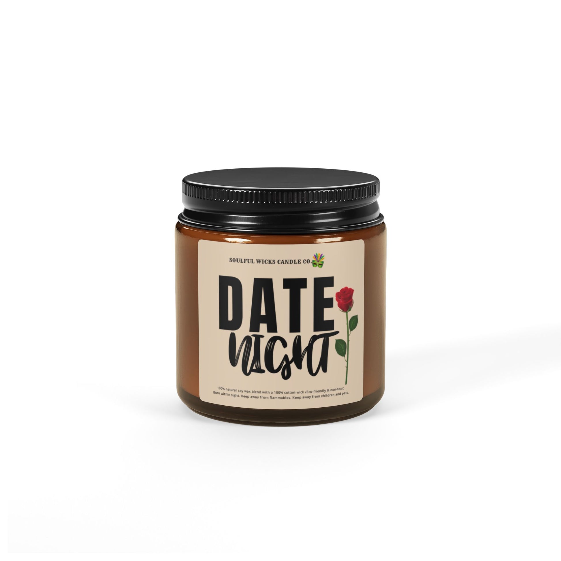 Date Night Scented Soy Candle in Amber Jar for Valentines Day