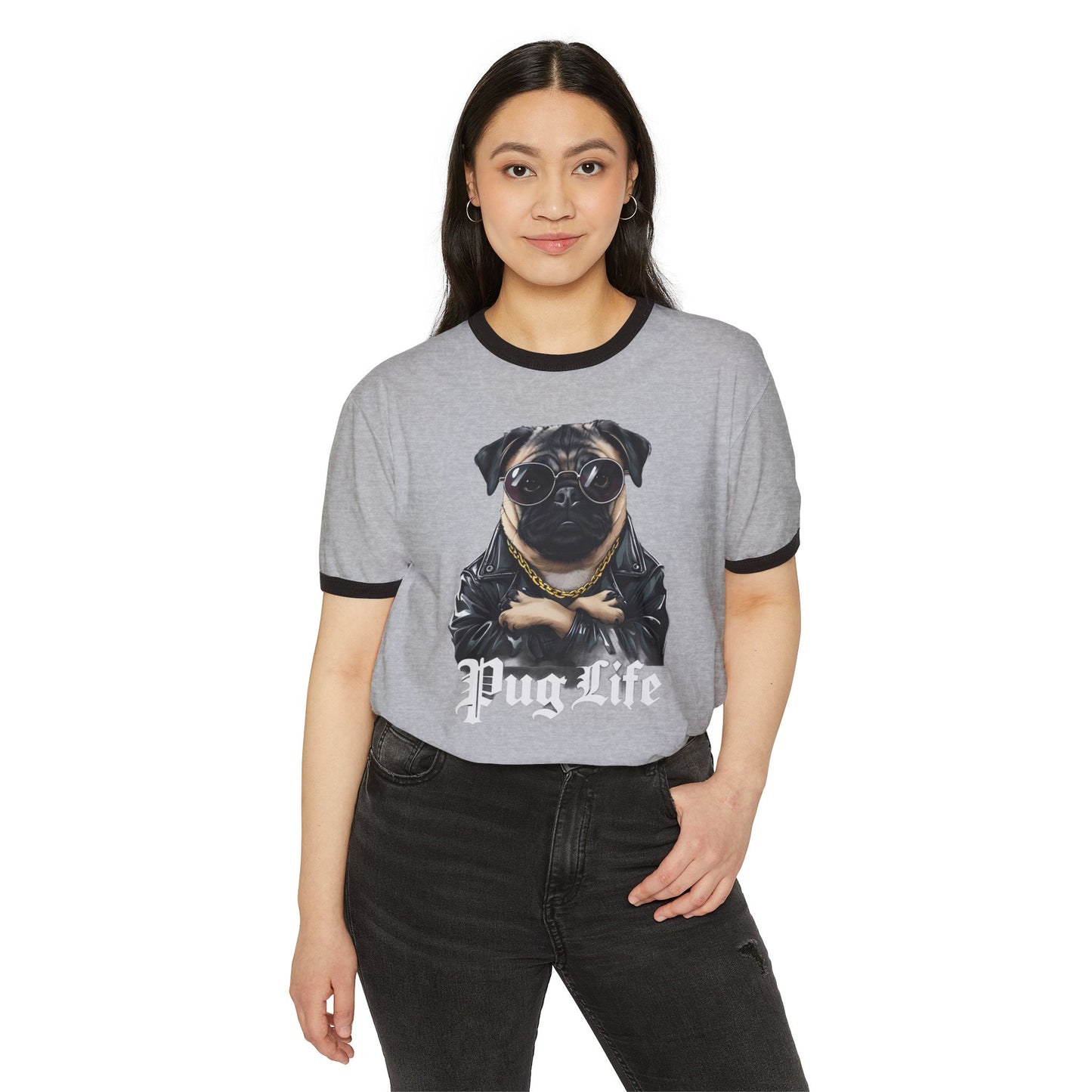 Thug-Pug Life Dog Unisex Cotton Ringer T-Shirt - Picture Perfect Pug -Thuggish-Puggish