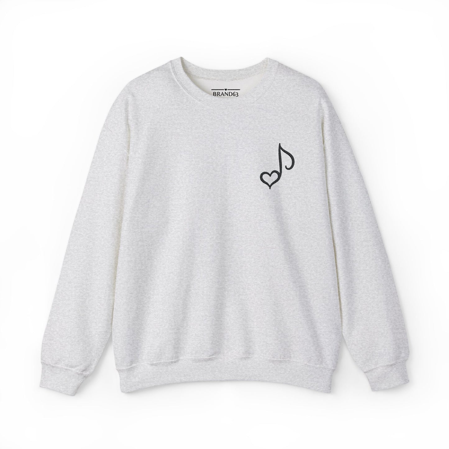 Embroidered Musical Heart Note Crewneck Sweatshirt | Sustainable, and Perfect for Music Lovers