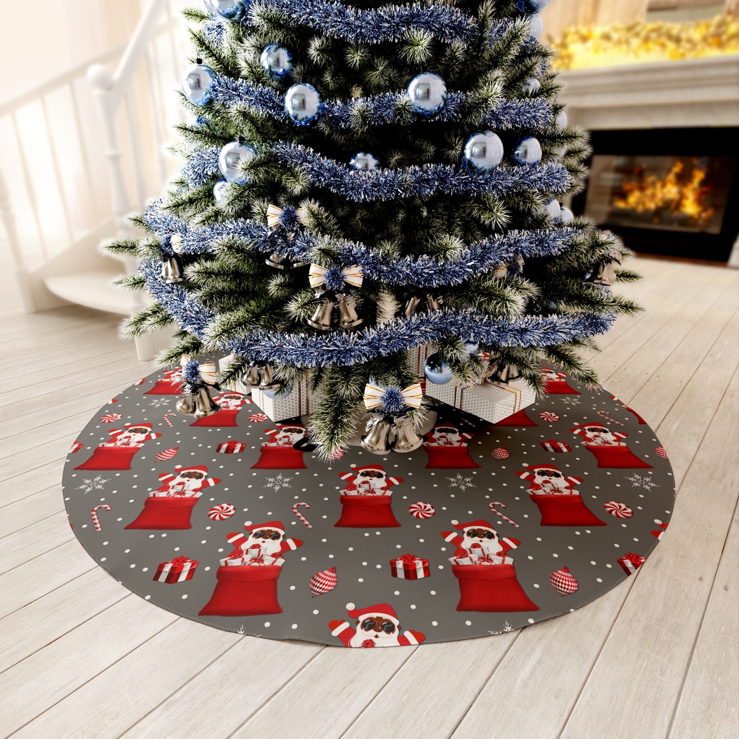 Sprinkle Magic Under Your Tree with Our Black Santa in Red Tree Skirt