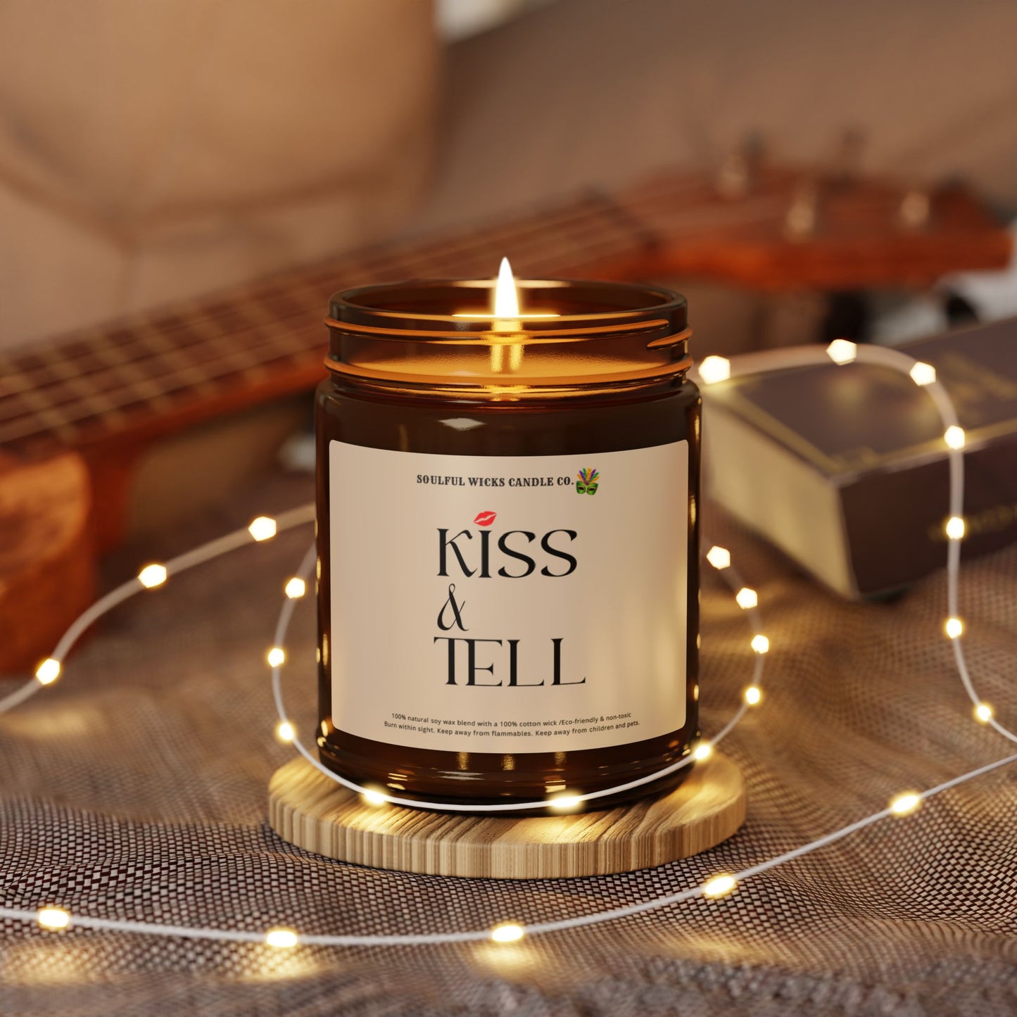 Kiss & Tell Scented Soy Candle in Amber Jar For Valentine's Day