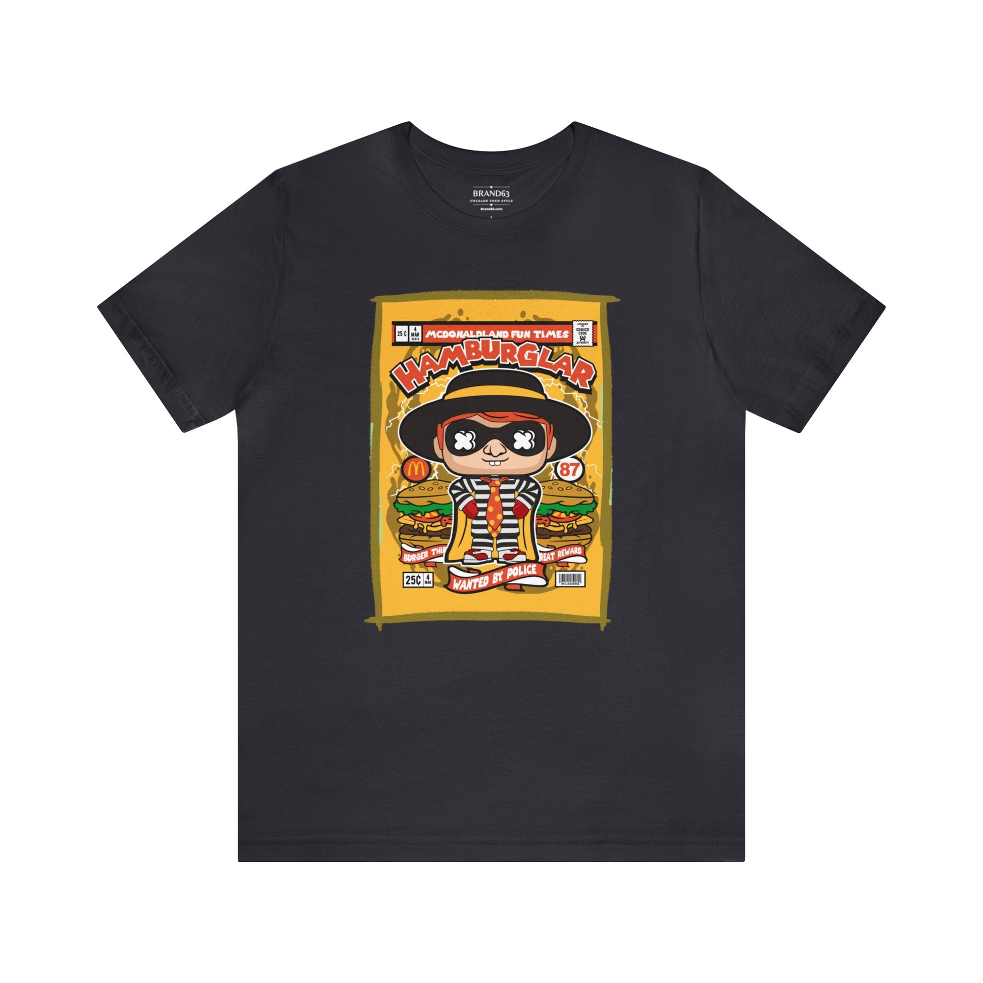 Brand63's exclusive Hamburglar Comic Book-Pop Art T-shirt collection, featuring vibrant designs with free shipping on orders over $100