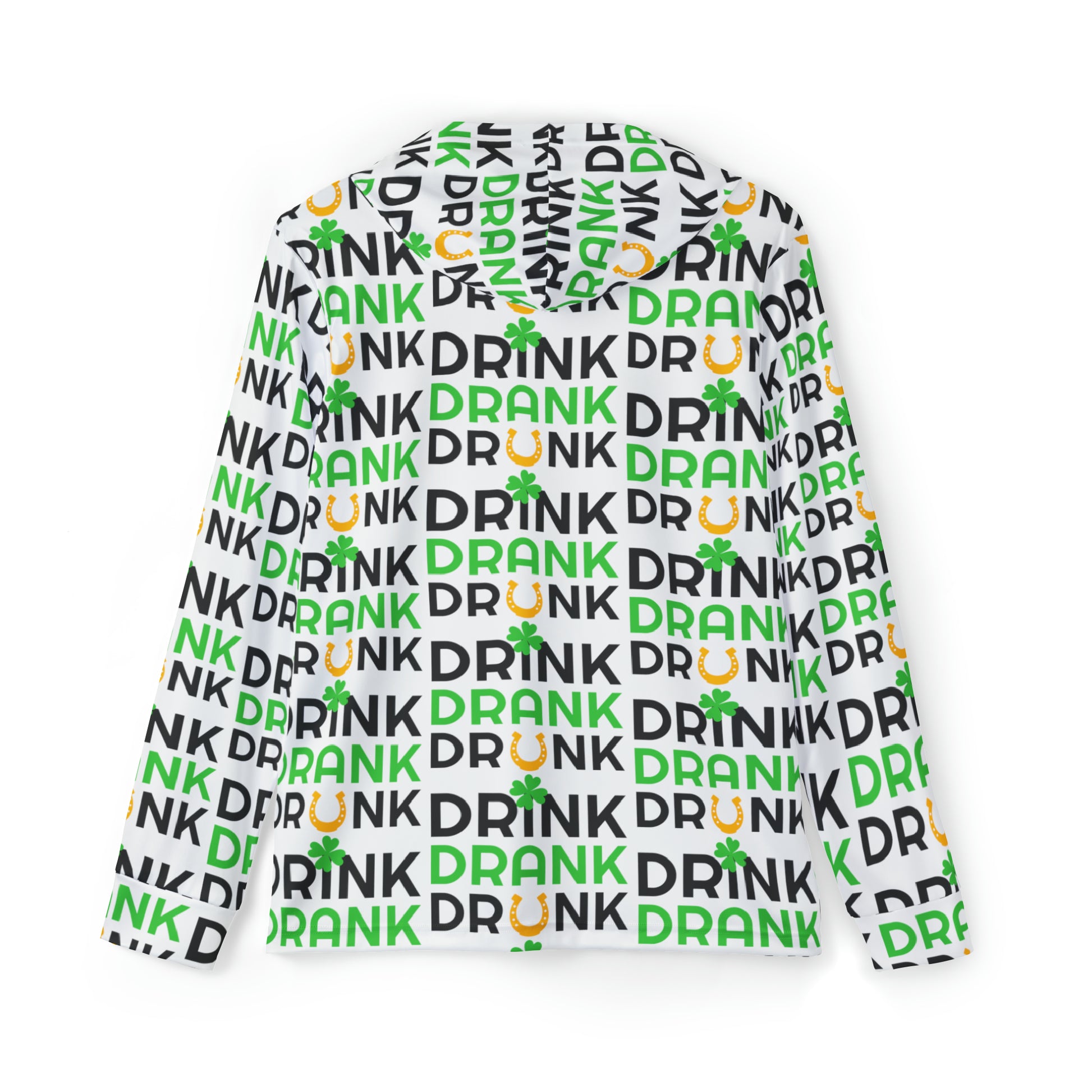 St. Patrick's Day outdoors clothing. Men's green drinking hoodie. Men's athletic wear. Men's outdoor adventure clothes