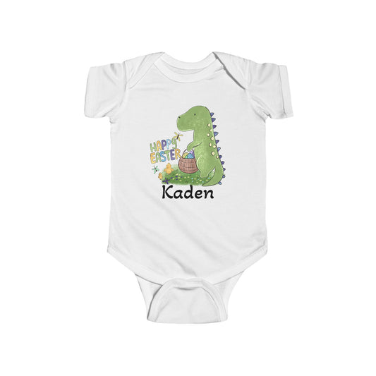 Personalized Name Dino & Easter Eggs Infant Boy Onesie