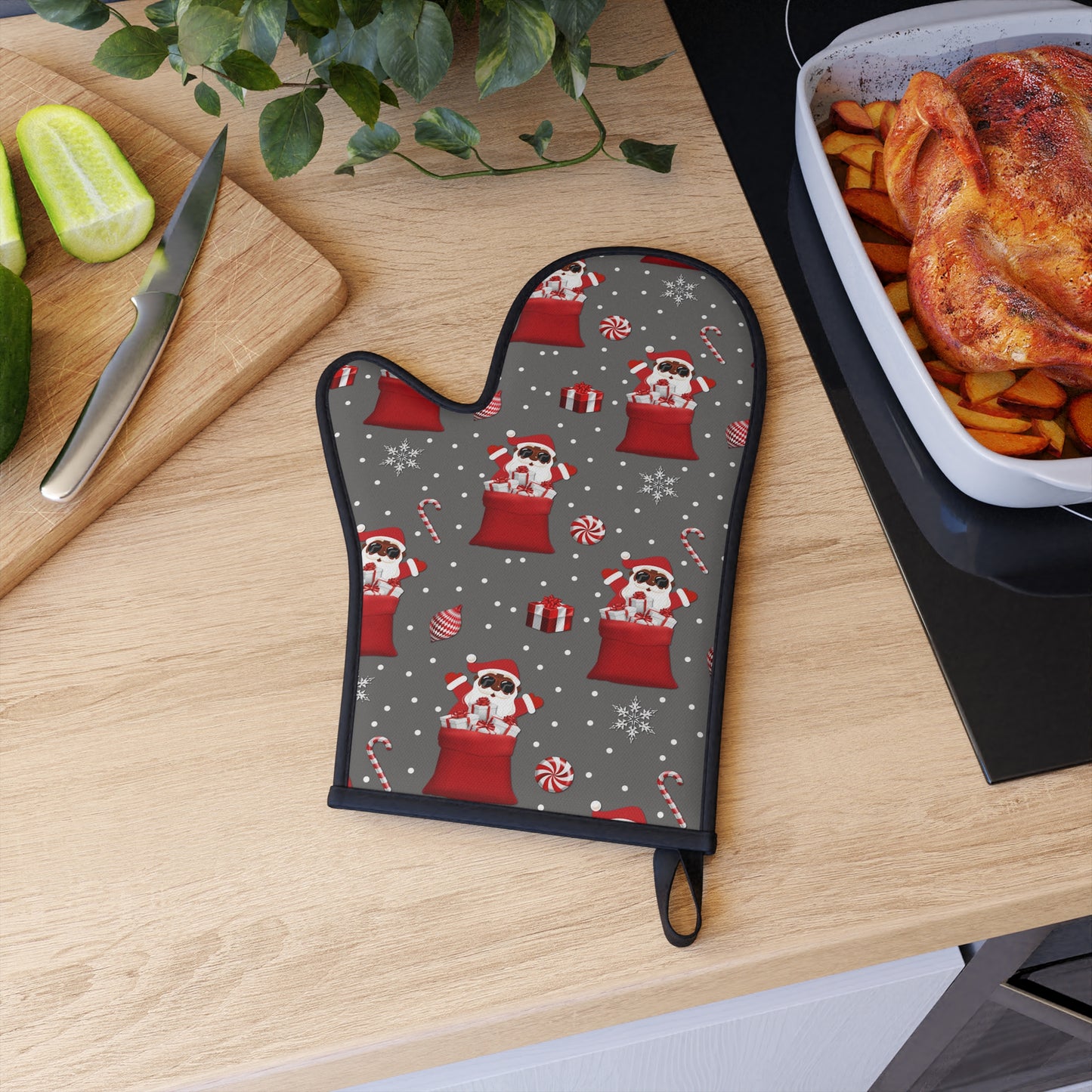 Exclusive Christmas Black Santa Oven Mitts