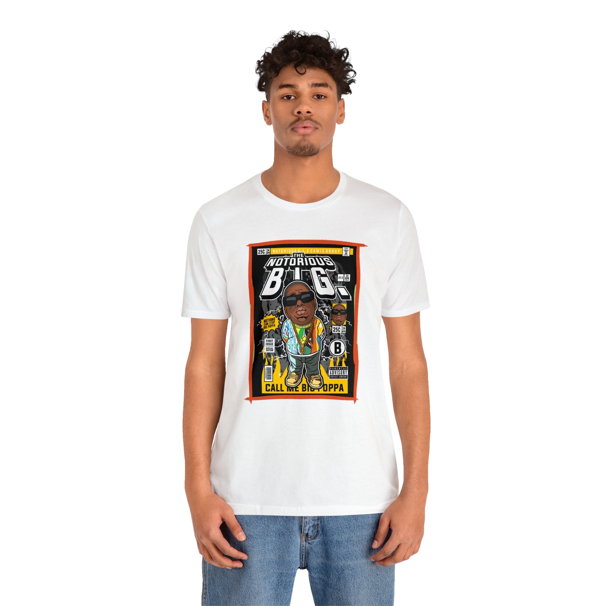 Brand63's exclusive Notorious B.I.G, Biggie, Comic Book-Pop Art T-shirt collection, featuring vibrant designs with free shipping on orders over $100