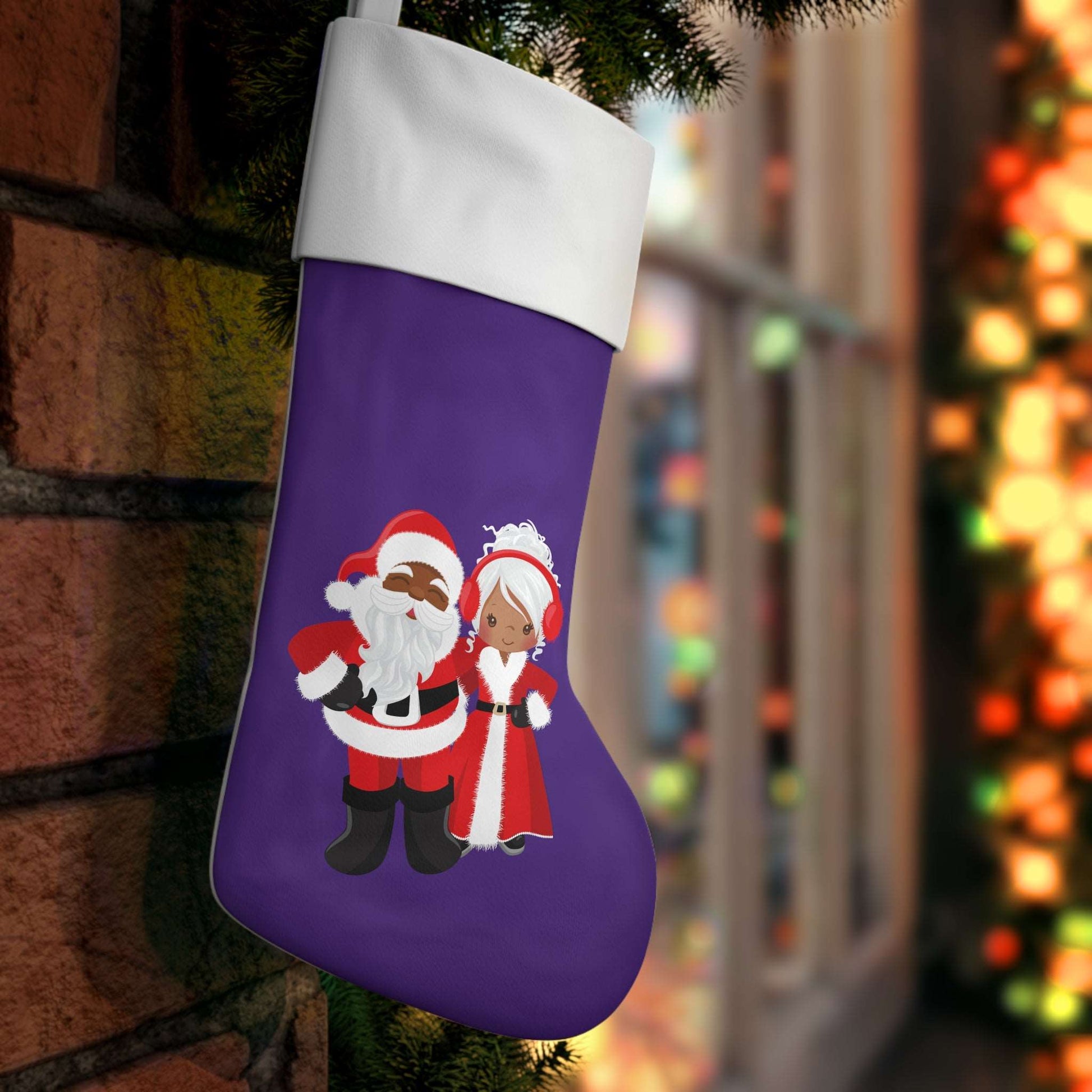 African American Santa & Mrs. Claus Holiday Stocking