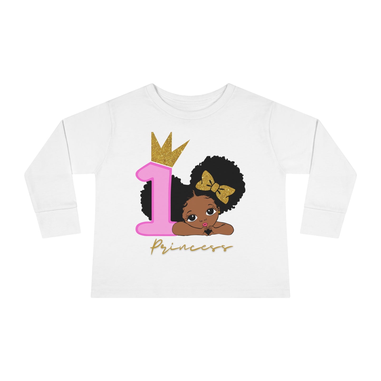 1st Birthday Brown-Girl Toddler Long Sleeve Tee