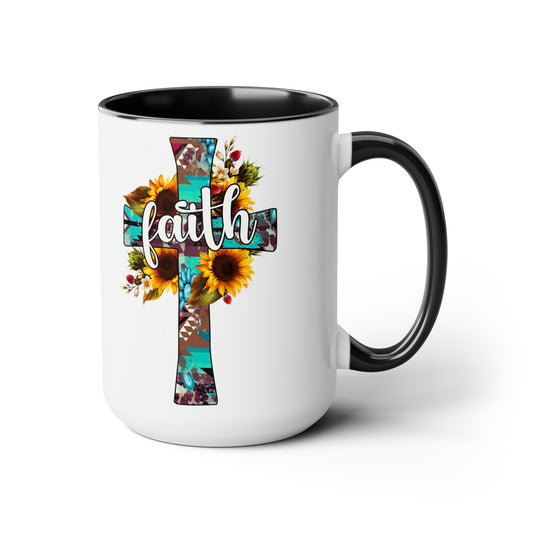 Praise & Worship Coffee Mugs, 15oz | Sunflower Cross, Faith-Based Gifts