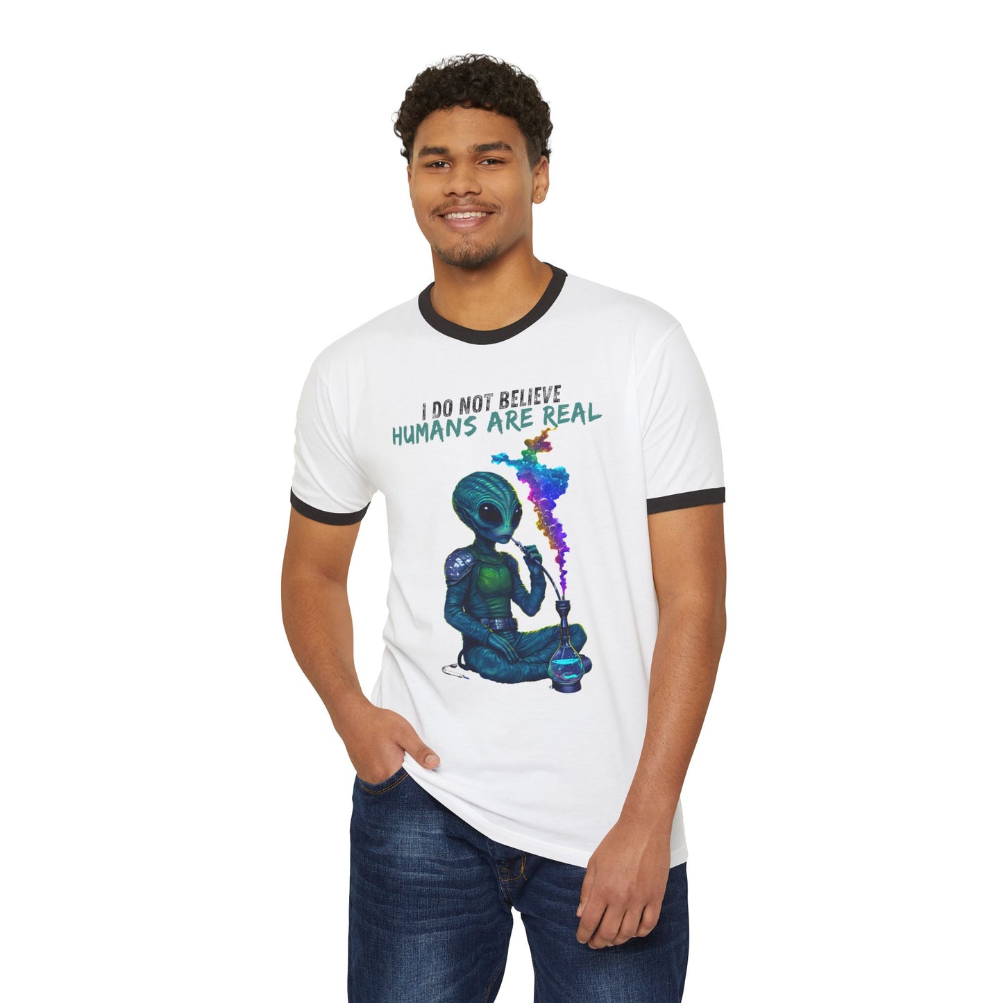 Cosmic Alien Hookah Space Cotton Ringer T-Shirt - Men's & Women Shirt