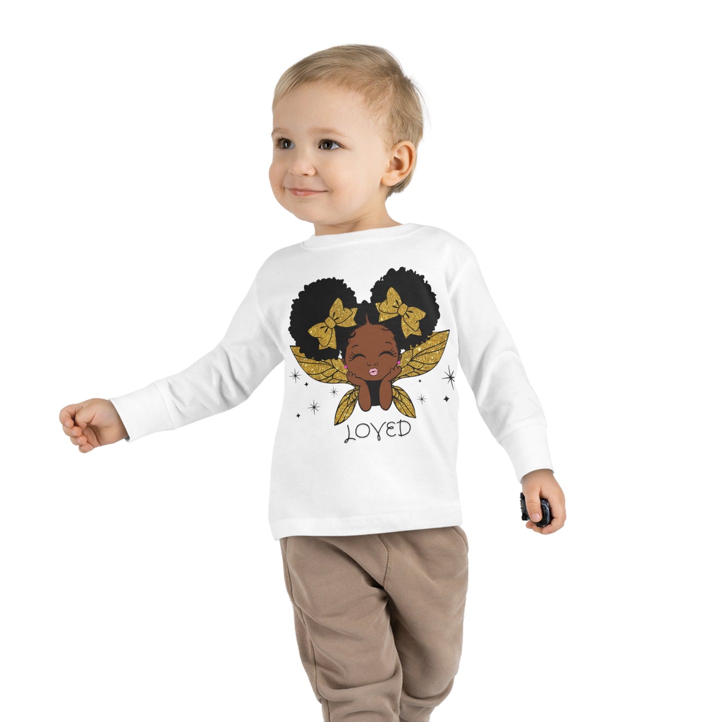 Loved! Brown-Girl Toddler Long Sleeve Tee, Gold