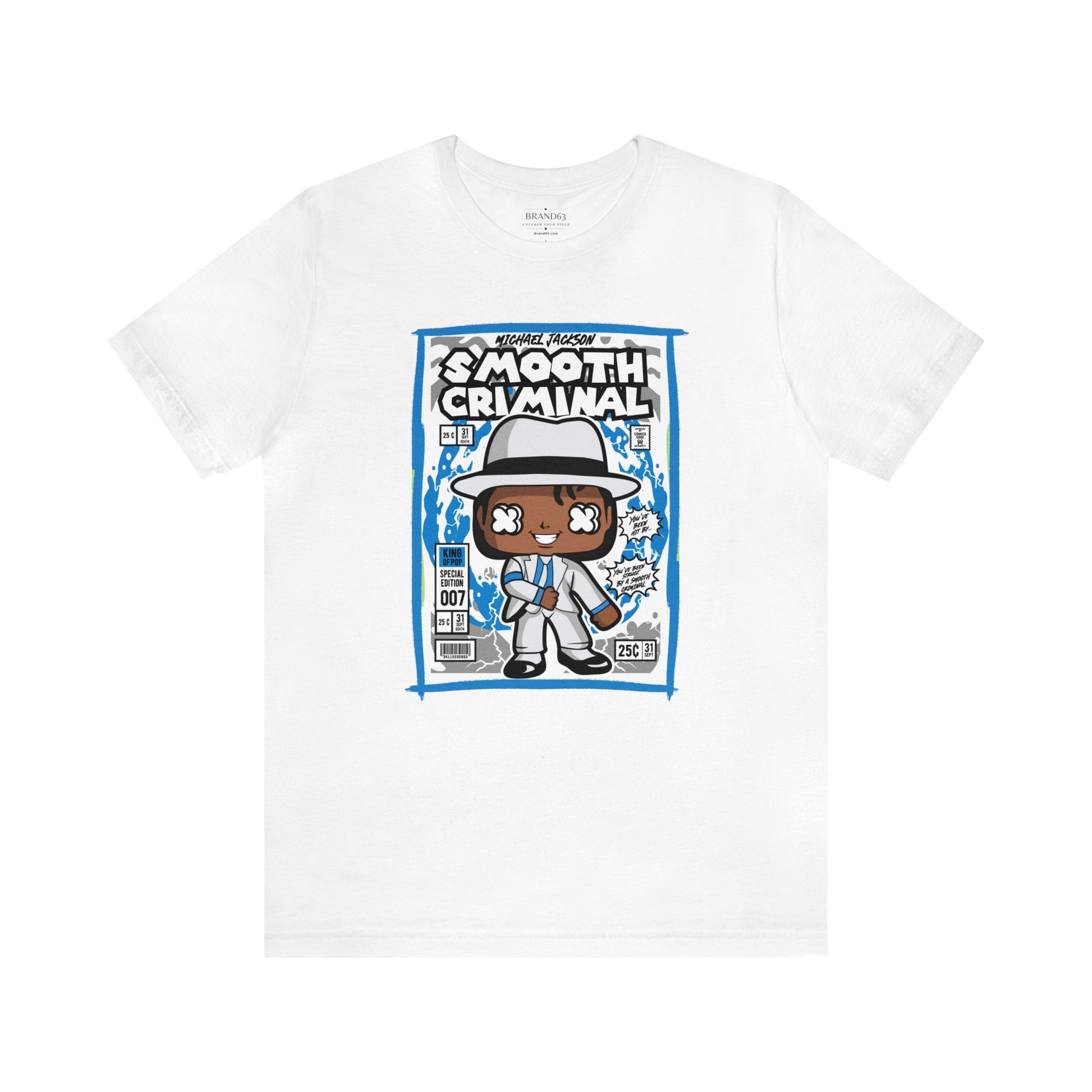 Brand63's exclusive Smooth Criminal Michael Jackson  Comic Book-Pop Art T-shirt collection, featuring vibrant designs with free shipping on orders over $100