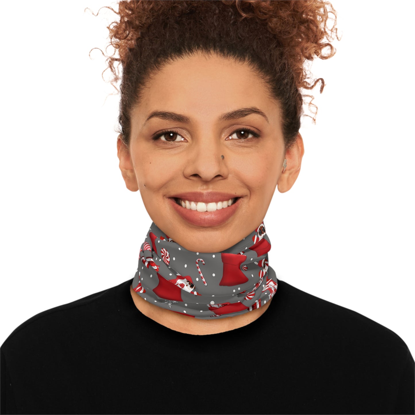 Christmas Lightweight Neck Gaiter, Black-Santa Christmas Face Mask - Red