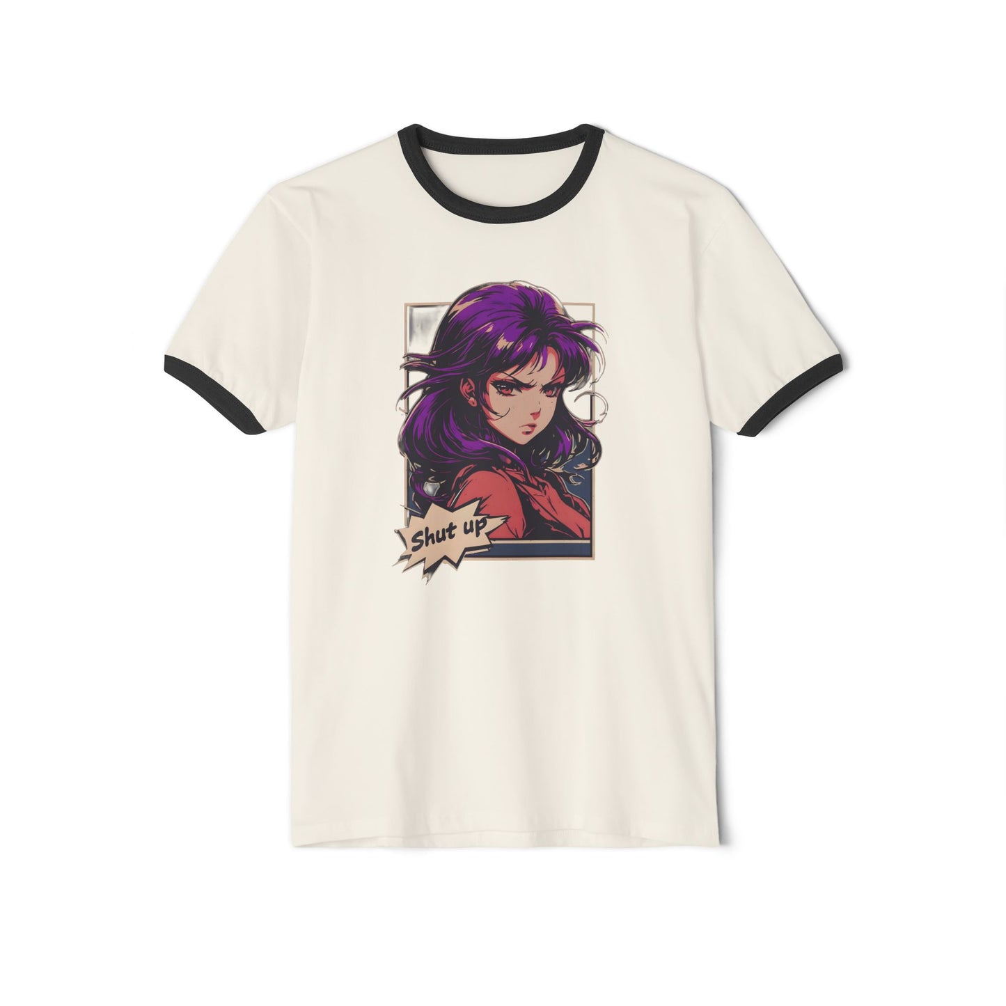 Japanese Anime Manga "Shut Up" Cotton Ringer T-Shirt