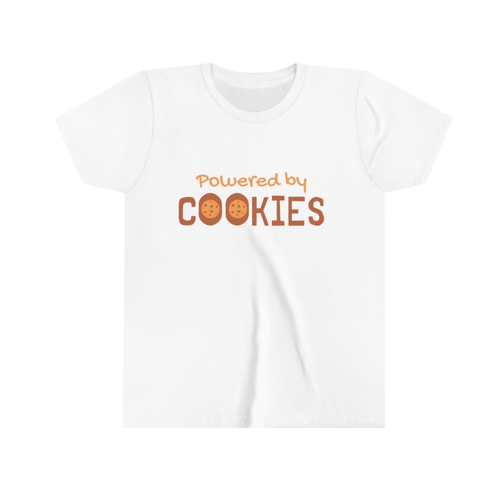 Powered by cookies, youth short sleeve shirt, youth tee, summer vacay shirt, pool party tee, brand63.com