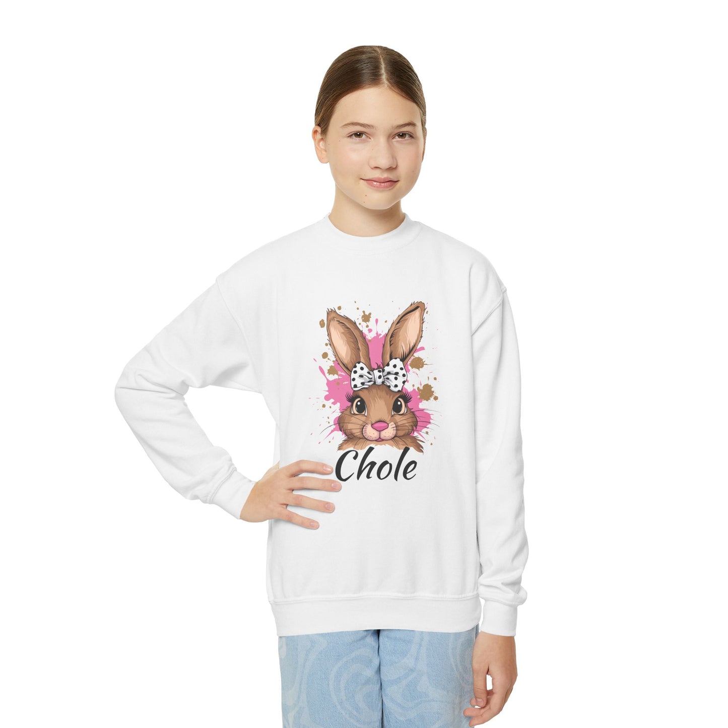 Personalized Easter Bunny Youth Crewneck Sweatshirt