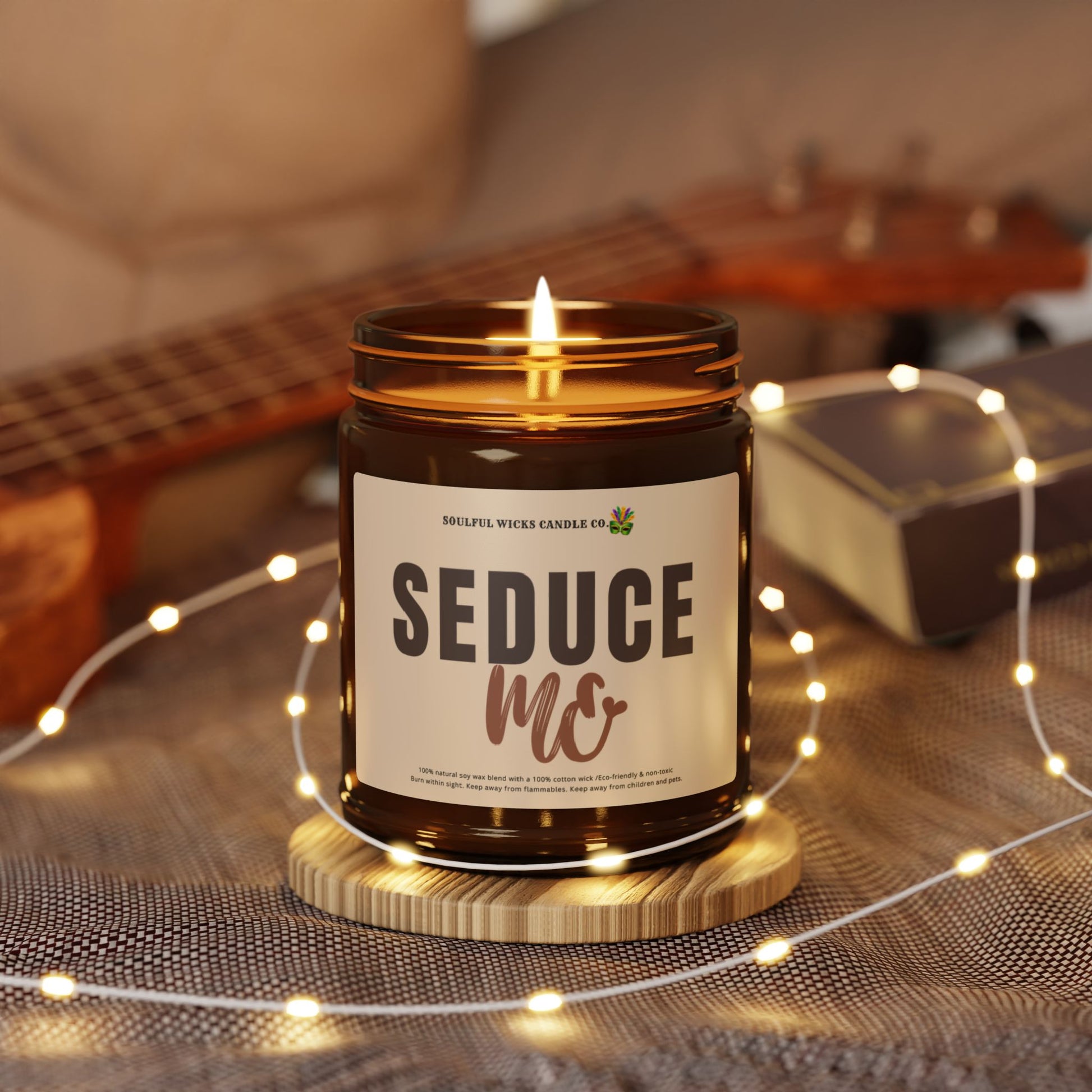 Seduce Me Scented Soy Candle In Amber Jar For Valentines Day (with prop lights)