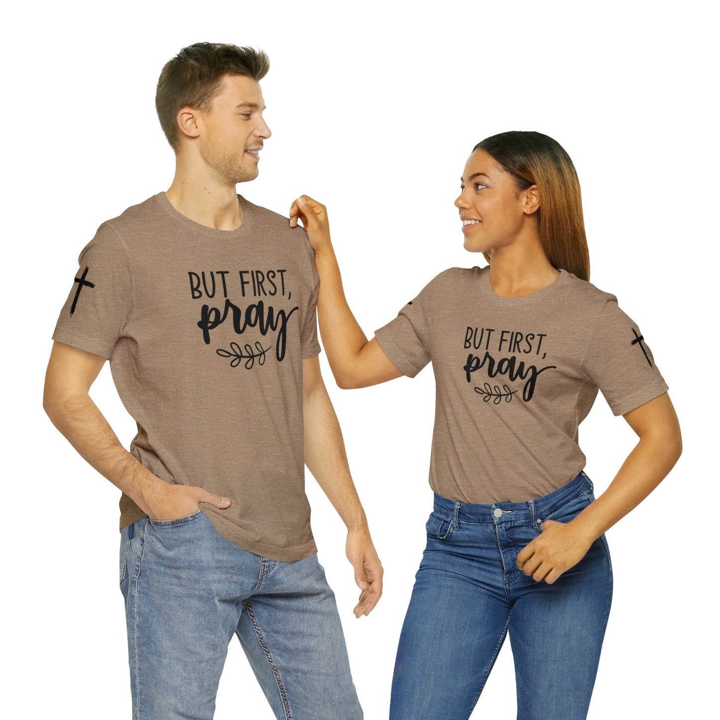 Faith-Based T-shirt | Prayer T-shirt with Sleeve Designs. Wear Your Faith. Faith Over Fear, Christian Apparel, NOTW, Not Of This World, Pray, God, Church Picnic, Gospel Wear, Sermen Wear, Jesus Cross, Bible Clothing, Clothing Sale, Christian Clothing Sale