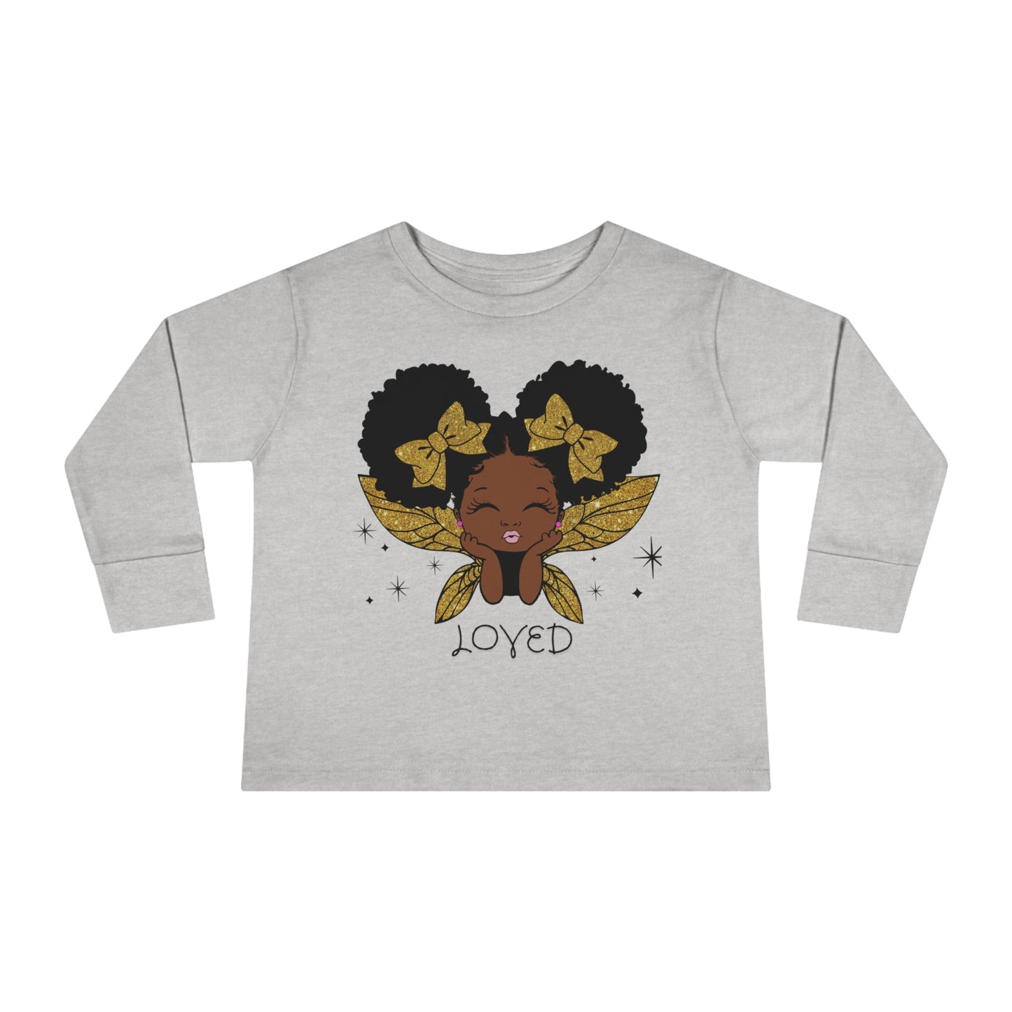 Loved! Brown-Girl Toddler Long Sleeve Tee, Gold