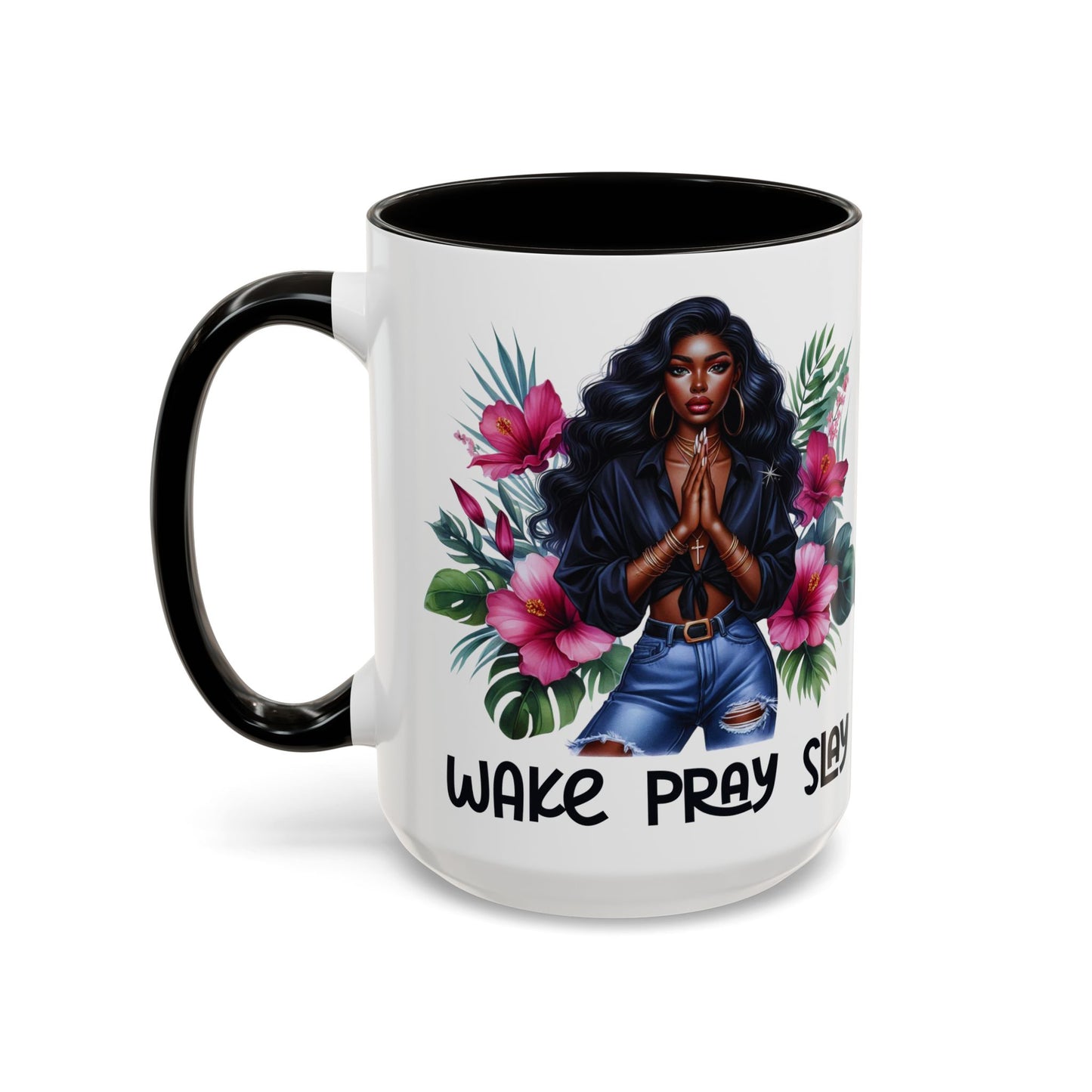 Afro-Chic Mug - 'Wake, Pray, Slay' Beautiful Vivid Portrait Coffee Cup