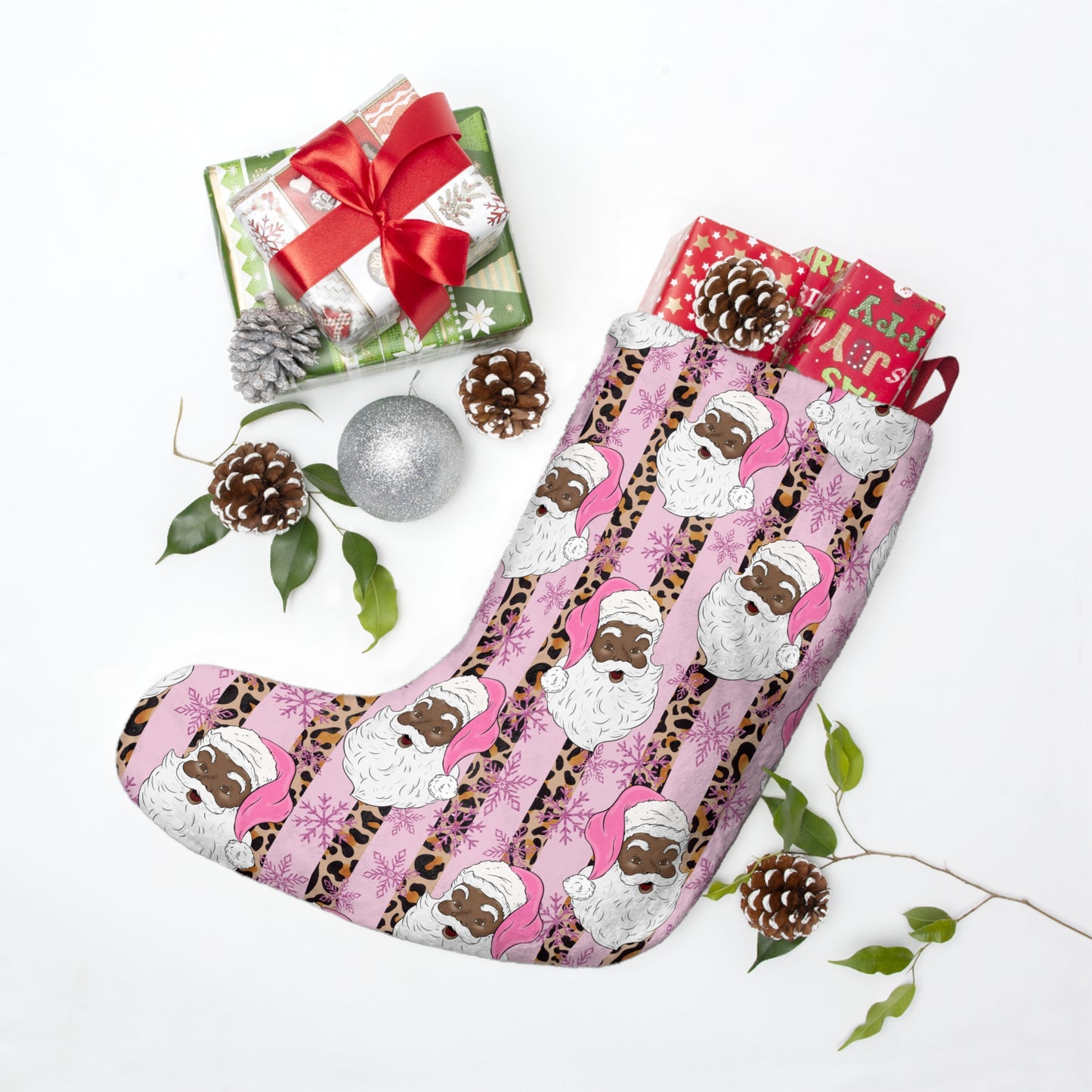 Exclusive Pink, Black-Santa Christmas Stocking - Brand63