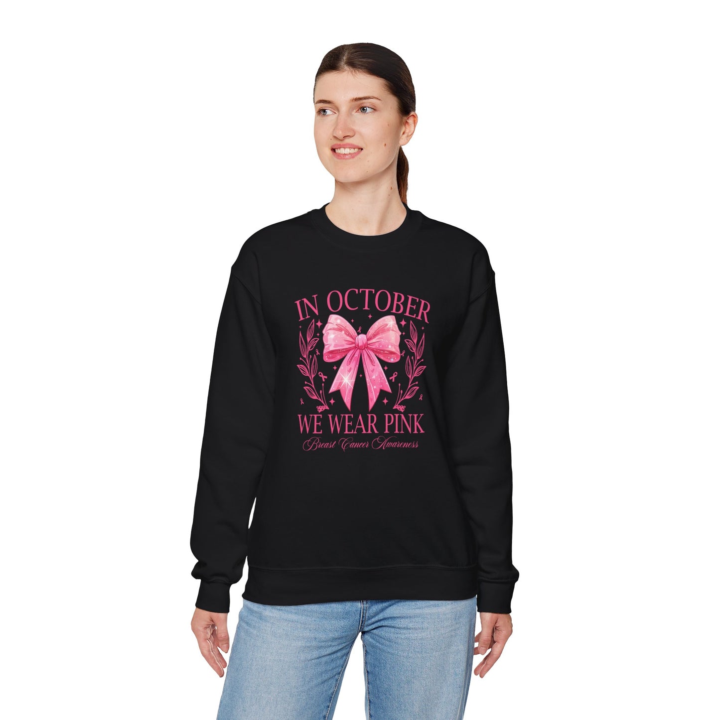 Breast Cancer Awareness Month Crewneck Sweatshirt | October Pink Ribbon