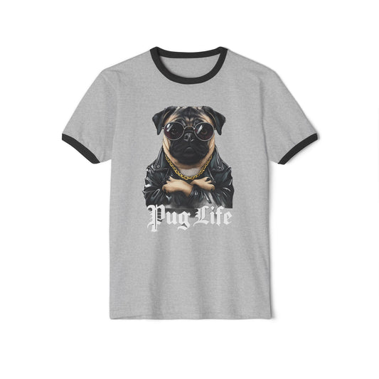 Thug-Pug Life Dog Unisex Cotton Ringer T-Shirt - Picture Perfect Pug -Thuggish-Puggish