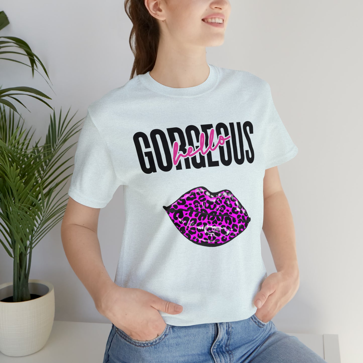 Hello Gorgeous!  Jersey T-Shirt (Font & Back Design) - Brand63