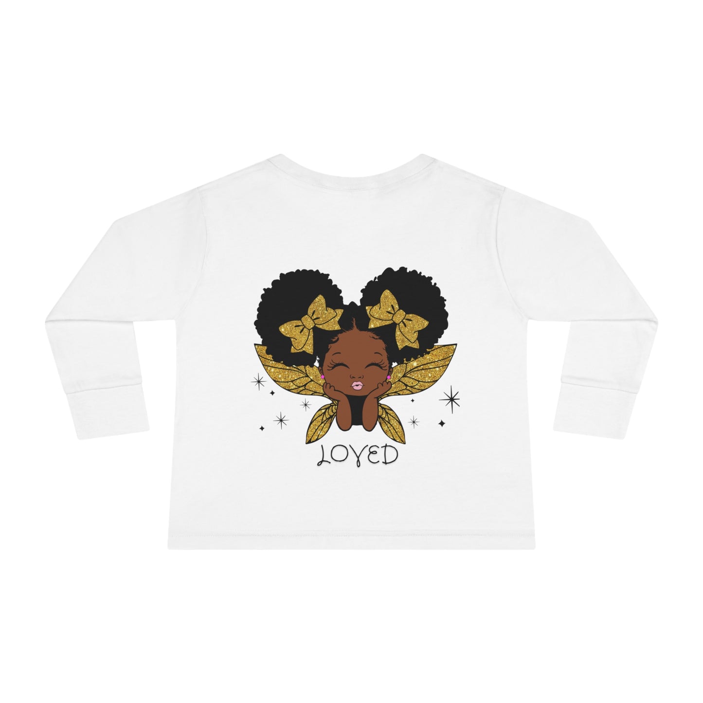 Loved! Brown-Girl Toddler Long Sleeve Tee, Gold