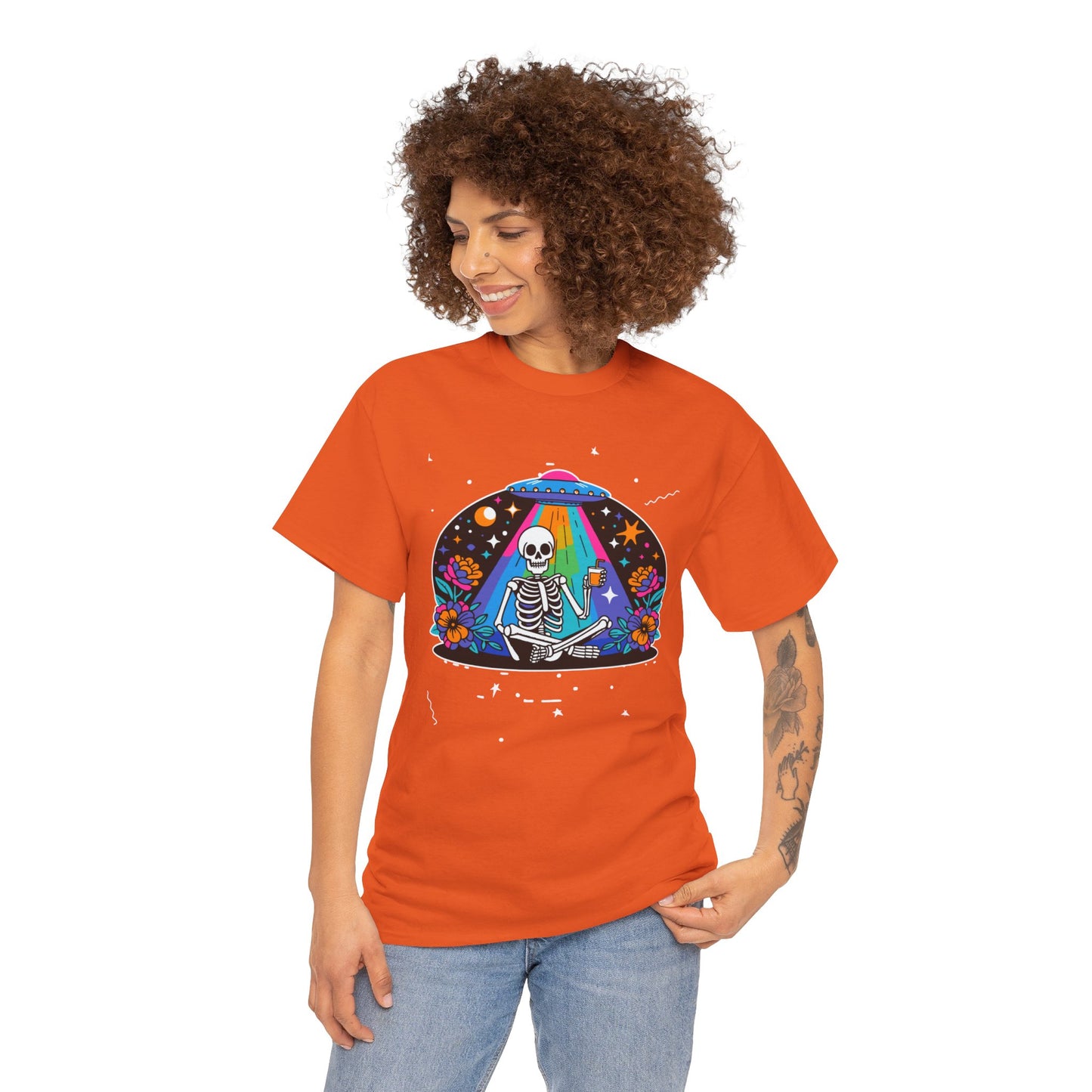 Skeleton UFO Halloween T-Shirt | Plus Size Available