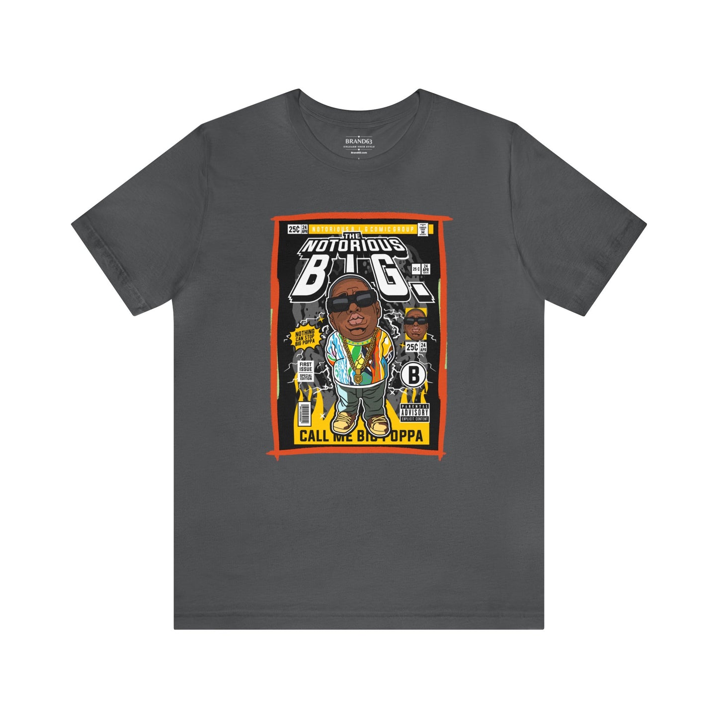 Brand63's exclusive Notorious B.I.G, Biggie, Comic Book-Pop Art T-shirt collection, featuring vibrant designs with free shipping on orders over $100