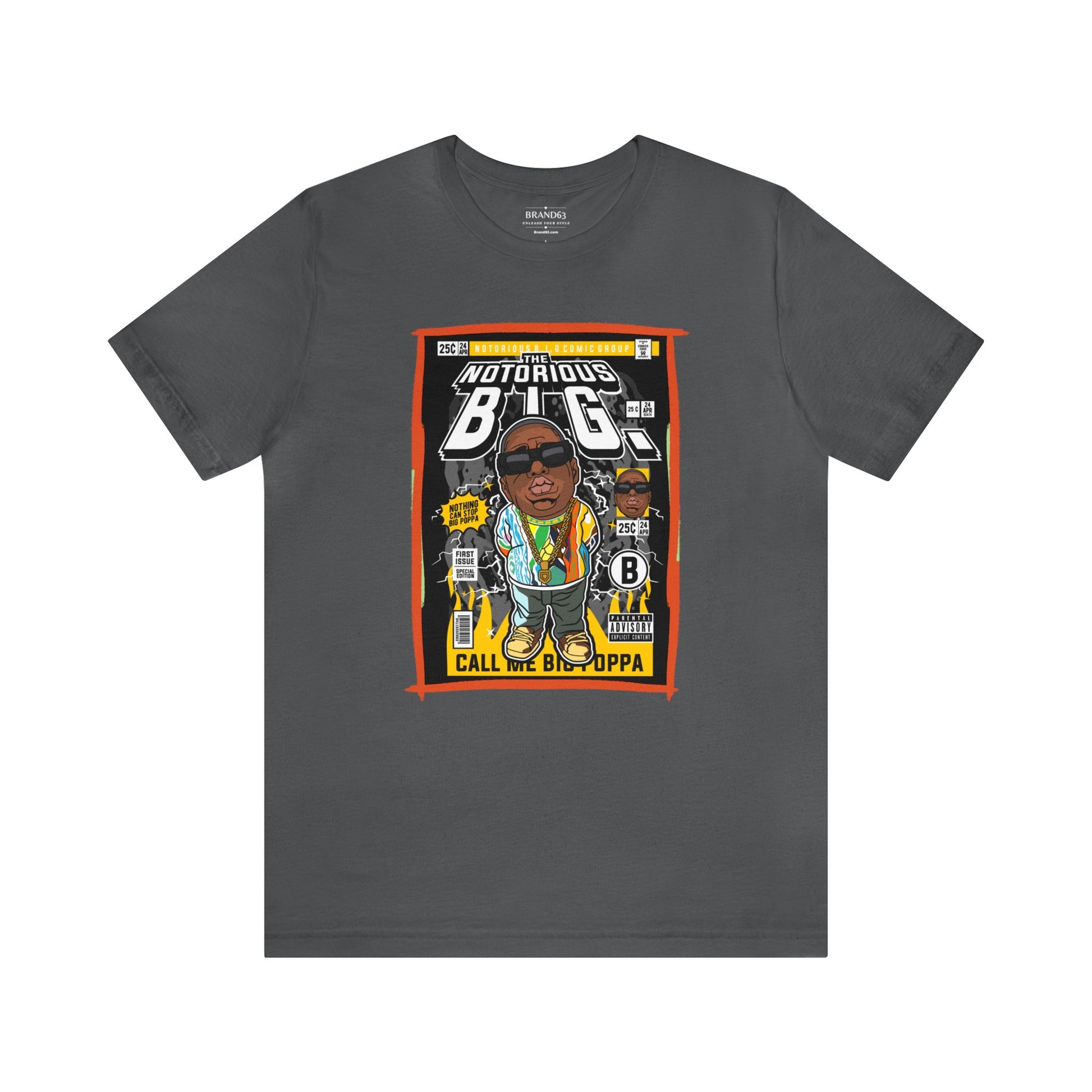 Brand63's exclusive Notorious B.I.G, Biggie, Comic Book-Pop Art T-shirt collection, featuring vibrant designs with free shipping on orders over $100