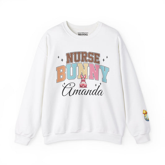 Personalized Nurse Bunny Crewneck Sweatshirt - Cute Egg Arm Design Included