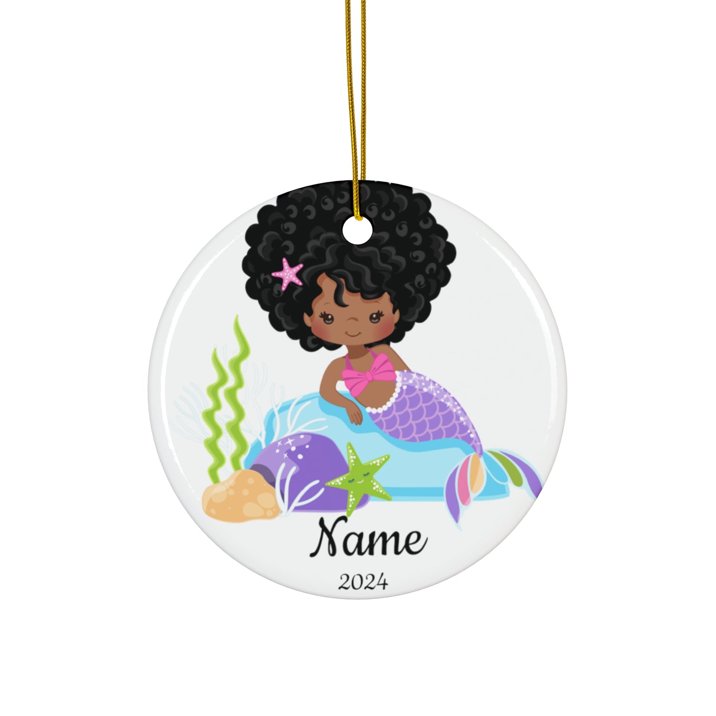 Little Black Mermaid Personalized Ornament